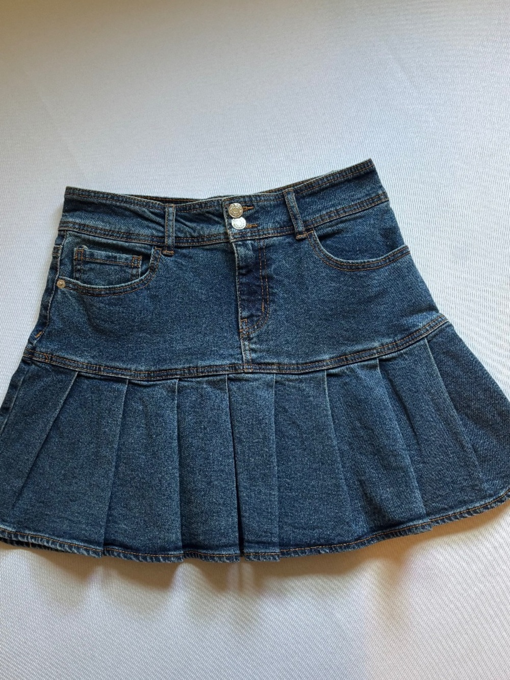 Denim Pleated Mini Skirt Low Rise Blue Y2K Size Small Wild Fable
